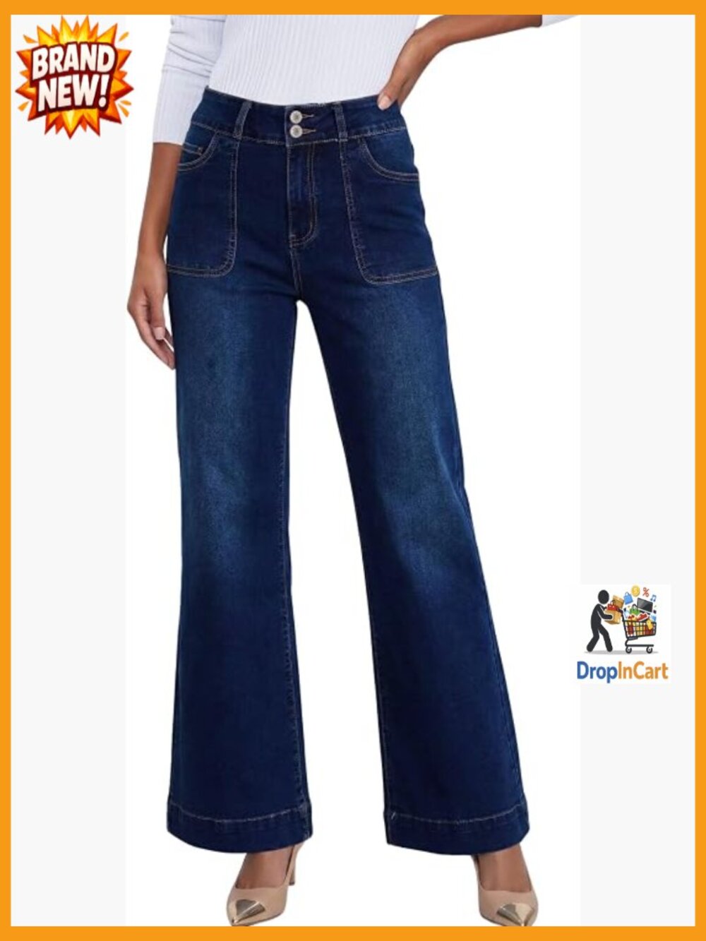 Womens Wide Leg Jeans High Waisted Stretchy Straight Leg Loose Casual Denim